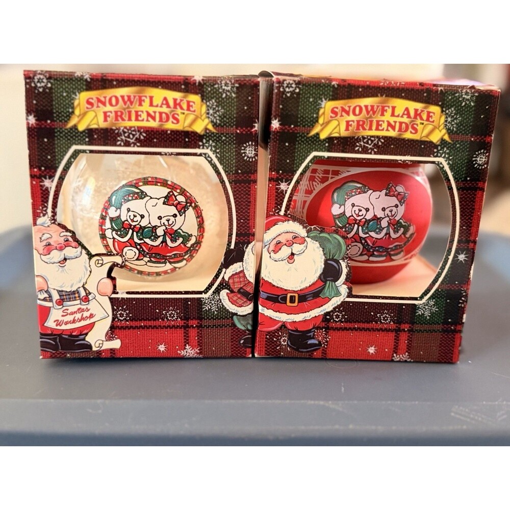 Vintage Lot (2) Snowflake Friends Glass Christmas Ornaments NIB 1993 Teddy Bears